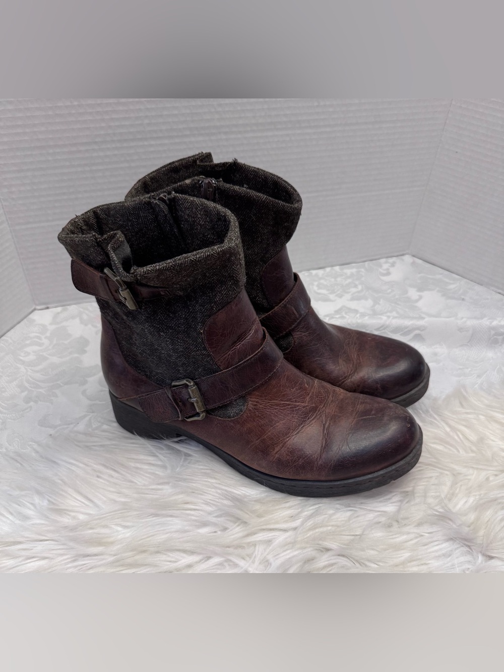 B.O.C. Comfort Booties Boots 9M Grunge Boho Leather Buckle Distressed Whimsical